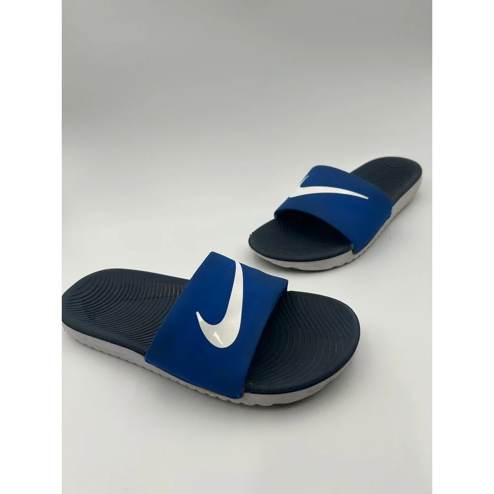 Nike Kawa Slides Boys Size 4.5 Royal Blue Navy Athletic Slip On Sandals 5227